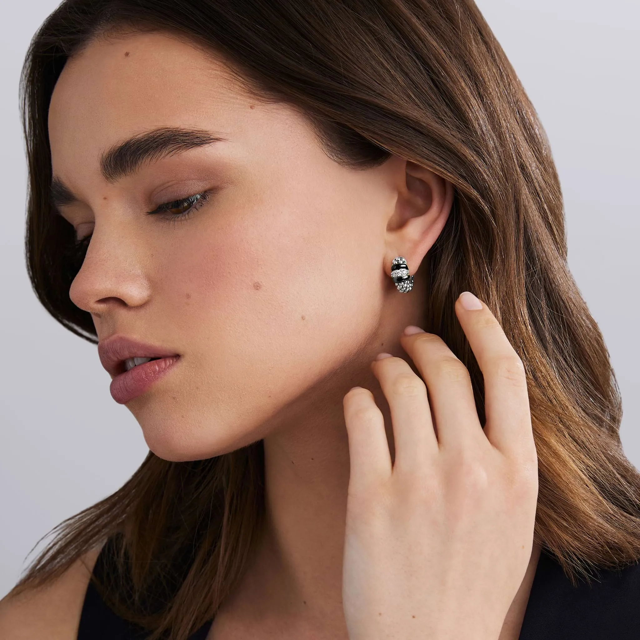 Black Caviar Black Ceramic and Diamond Huggie Earrings sold by LAGOS product image thumbnail 2