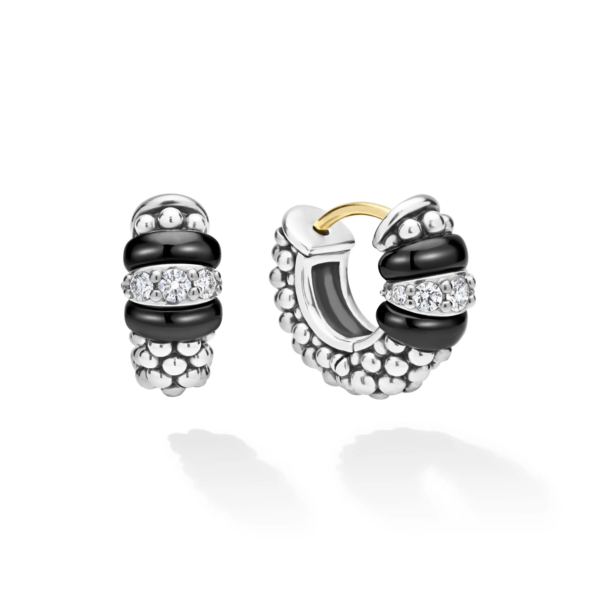 Black Caviar Black Ceramic and Diamond Huggie Earrings sold by LAGOS