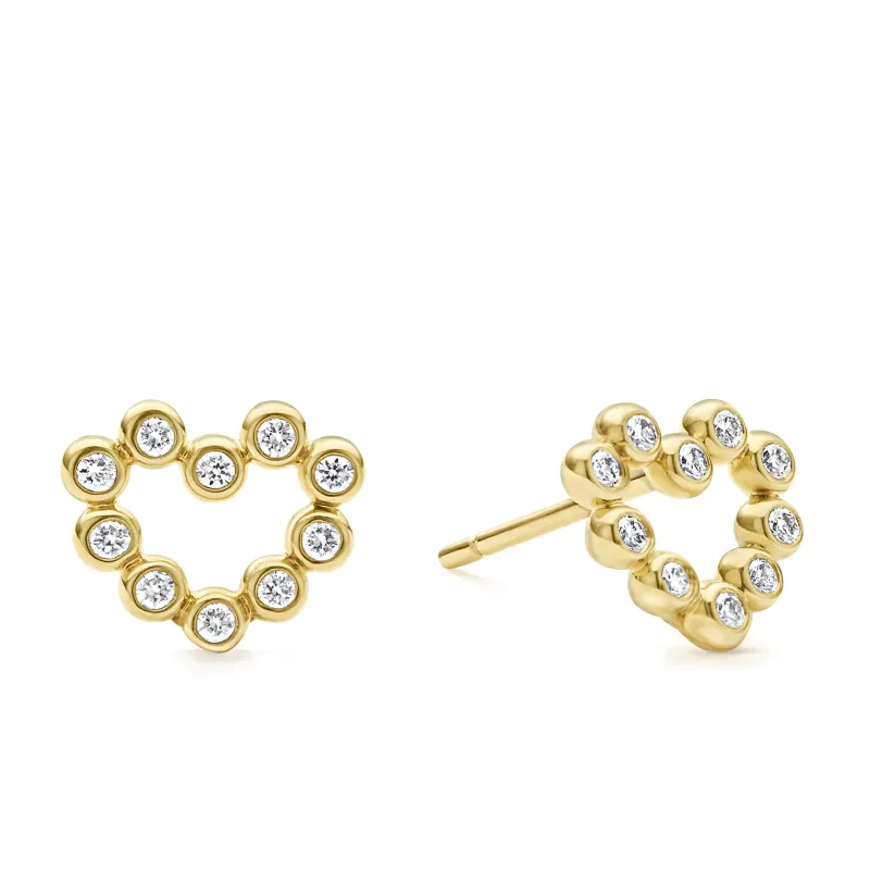 KSL 18K Gold Heart Diamond Stud Earrings sold by LAGOS