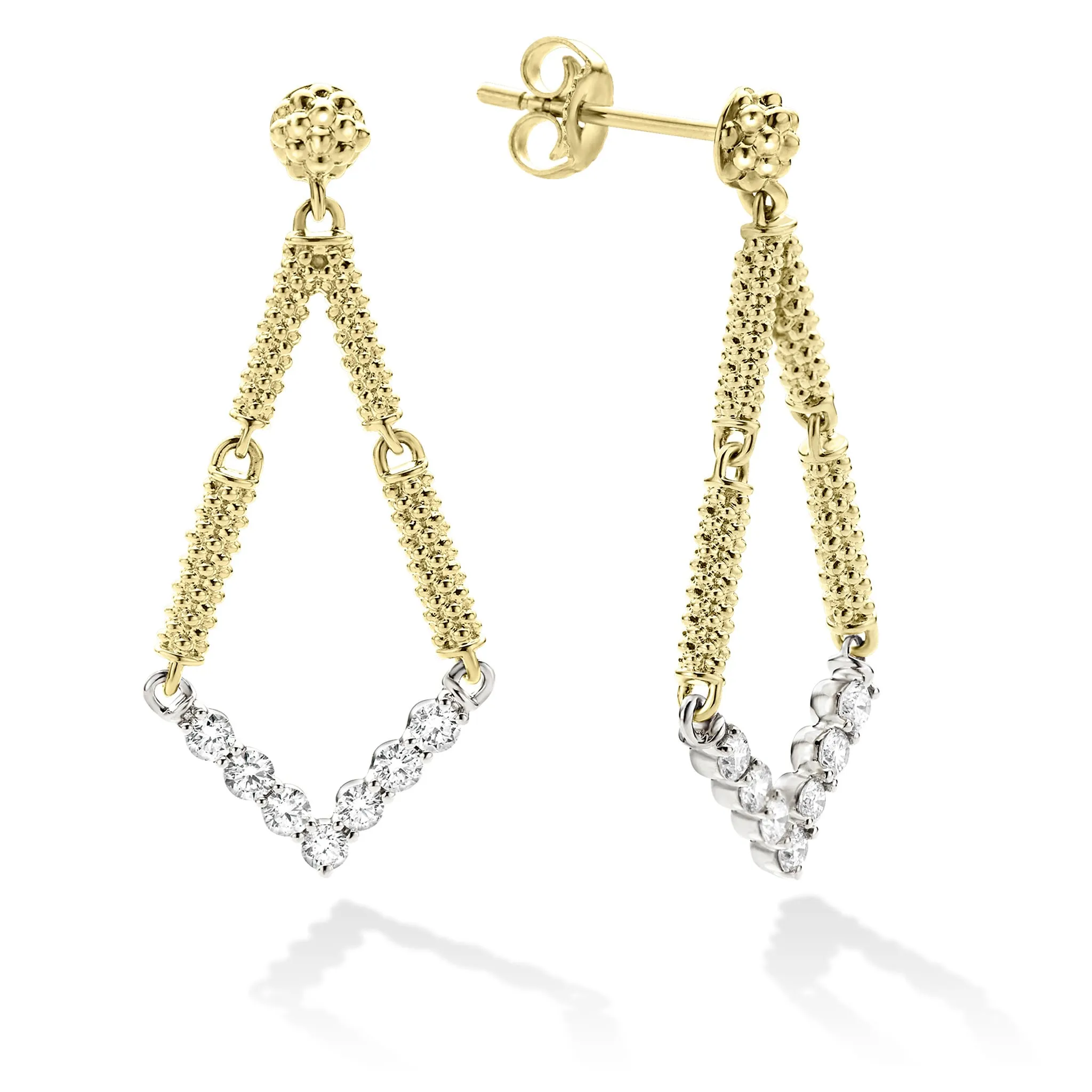 Signature Caviar Petite Superfine Diamond Drop Earrings sold by LAGOS
