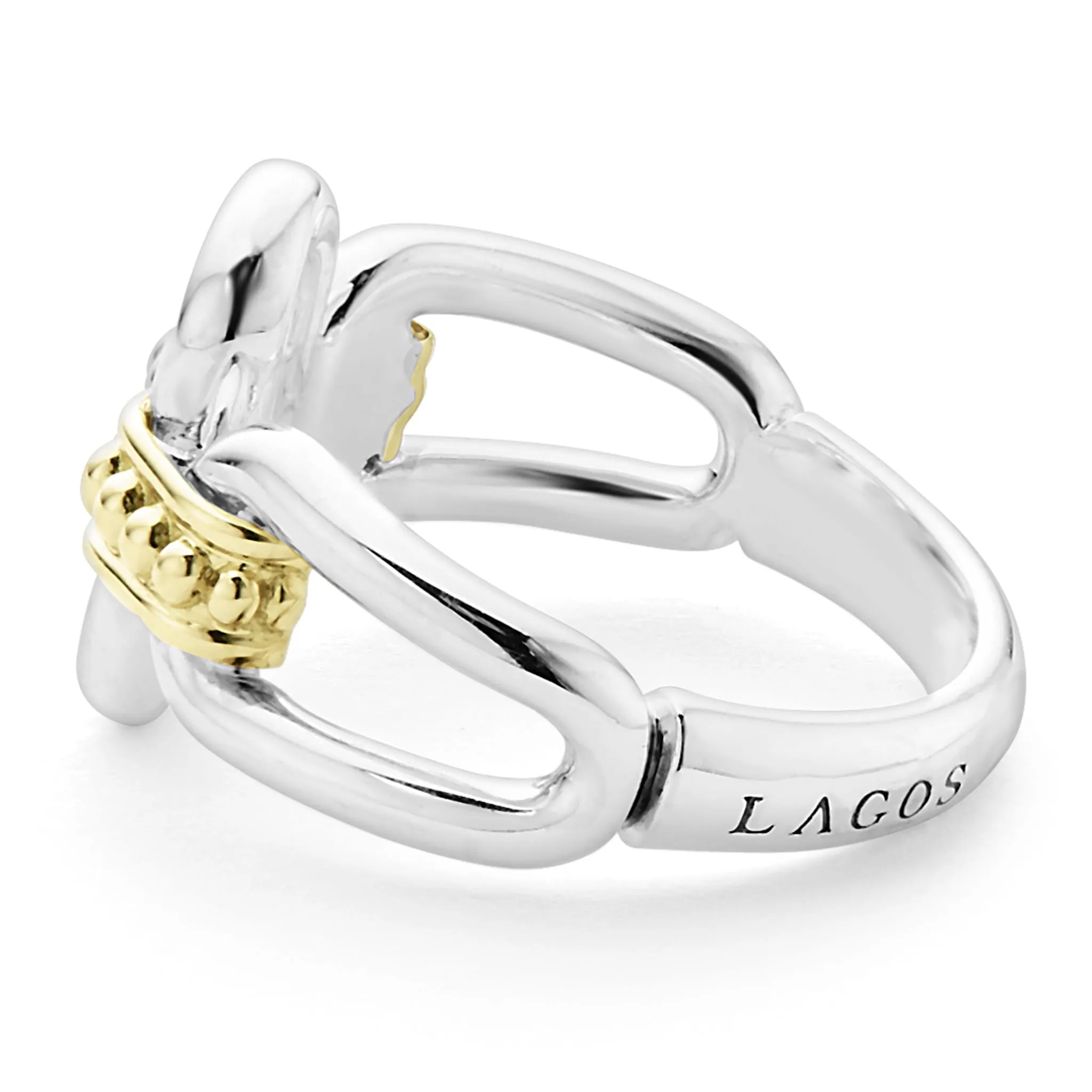 Signature Caviar Two-Tone Link Ring sold by LAGOS product image thumbnail 4