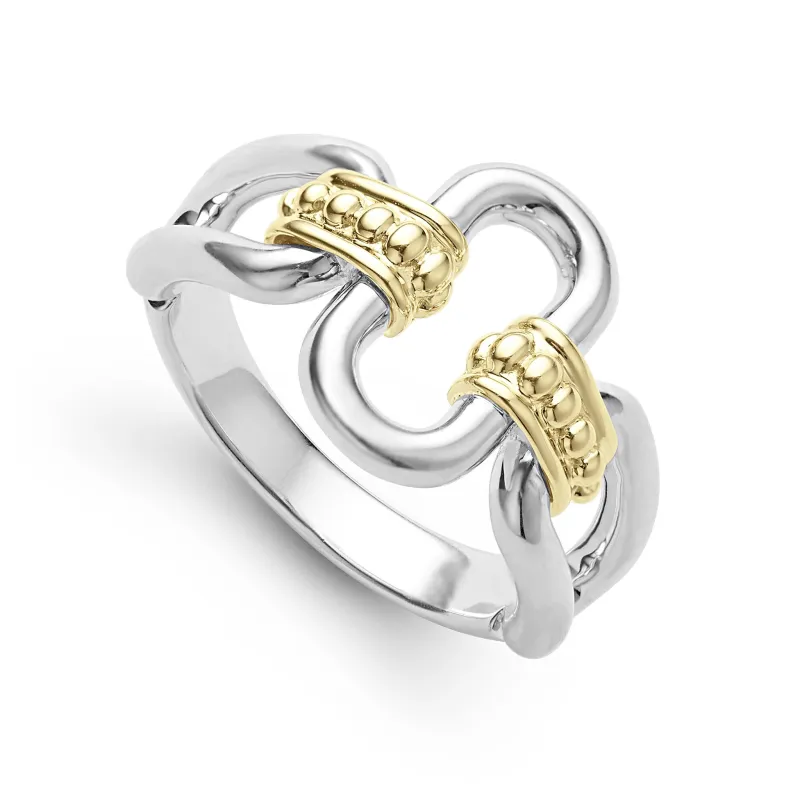 Signature Caviar Two-Tone Link Ring sold by LAGOS