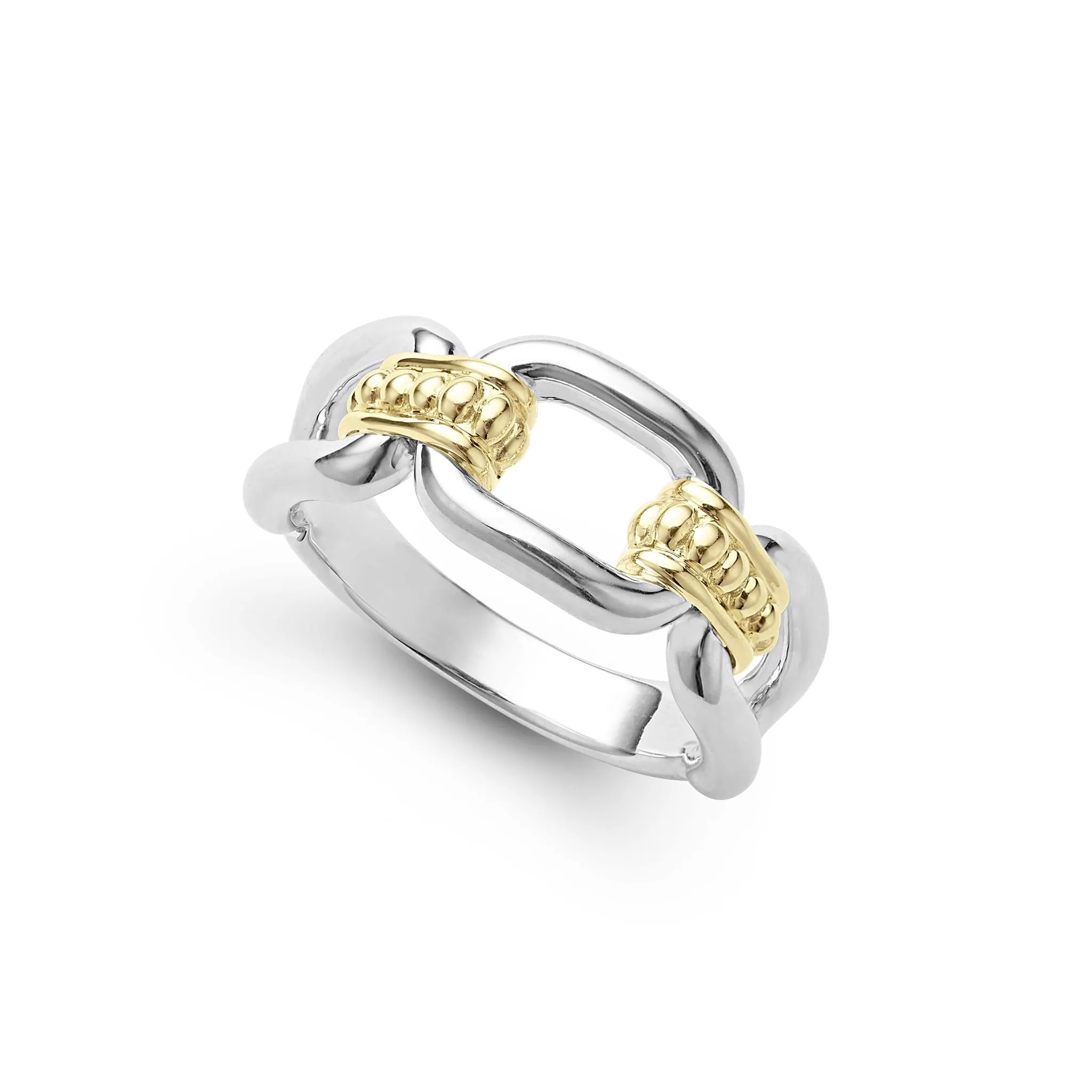 Signature Caviar Two-Tone Link Ring sold by LAGOS