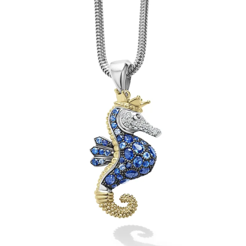 Rare Wonders Blue Sapphire and Diamond Seahorse Pendant Necklace sold by LAGOS