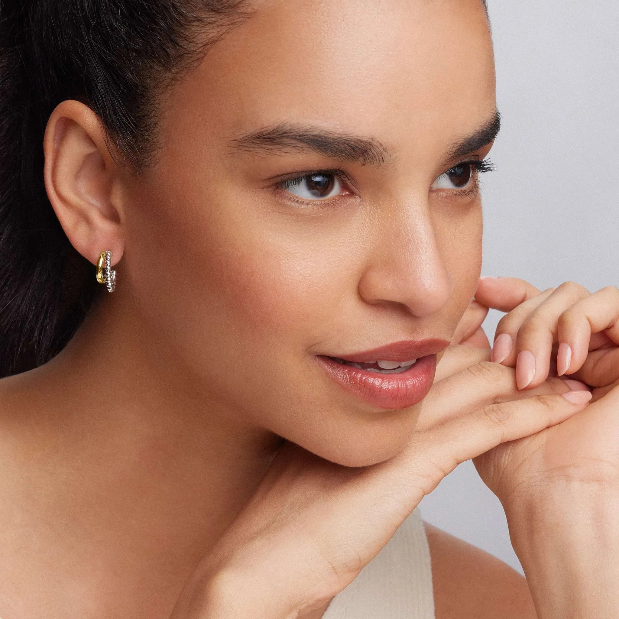 Signature Caviar Two-Tone Huggie Earrings sold by LAGOS product image thumbnail 2