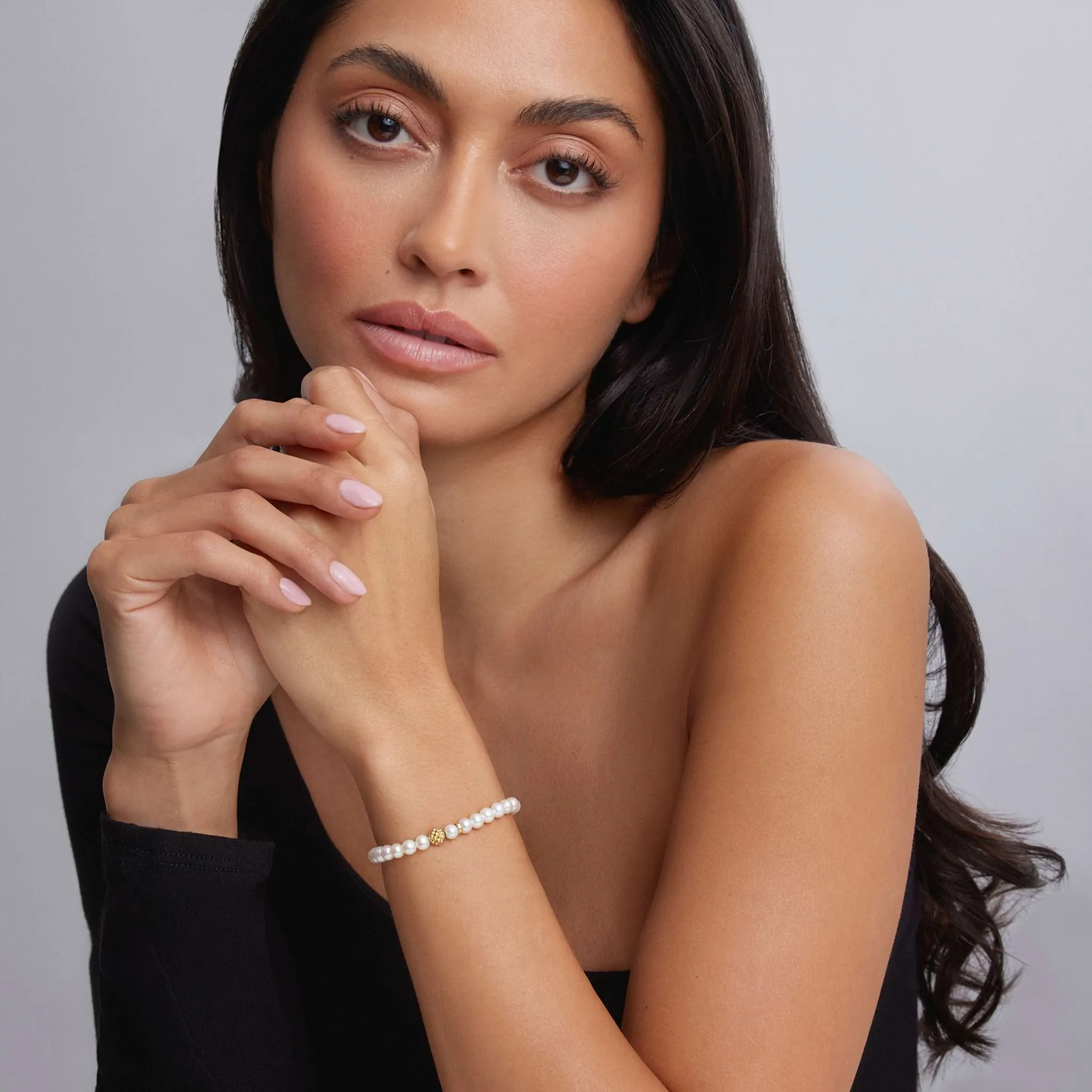 Caviar Icon Pearl Gold Station Bead Bracelet sold by LAGOS product image thumbnail 2