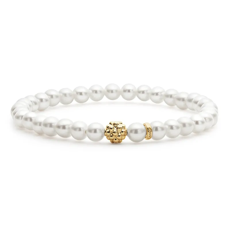 Caviar Icon Pearl Gold Station Bead Bracelet sold by LAGOS