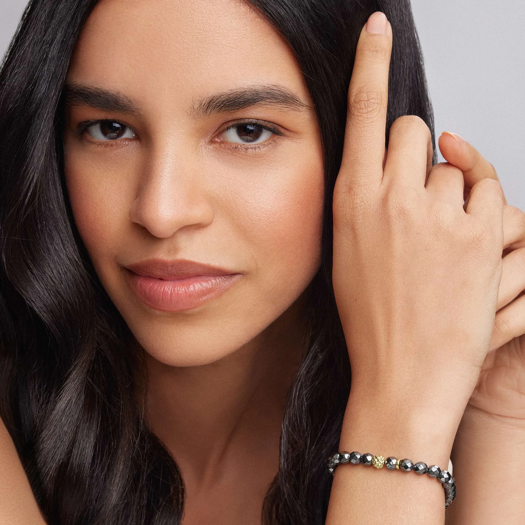 Caviar Icon Hematite Gold Station Bead Bracelet sold by LAGOS product image thumbnail 2