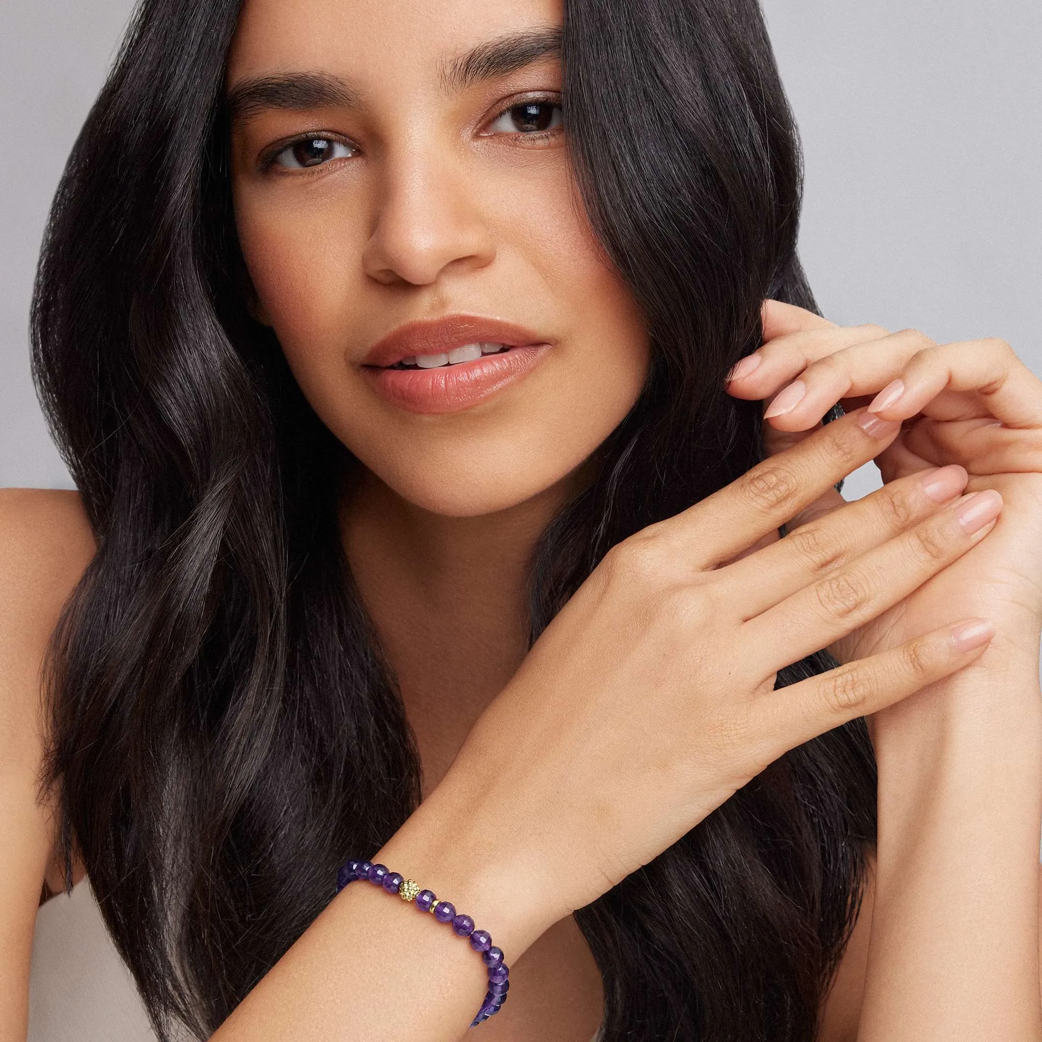 Caviar Icon Amethyst Gold Station Bead Bracelet sold by LAGOS product image thumbnail 2