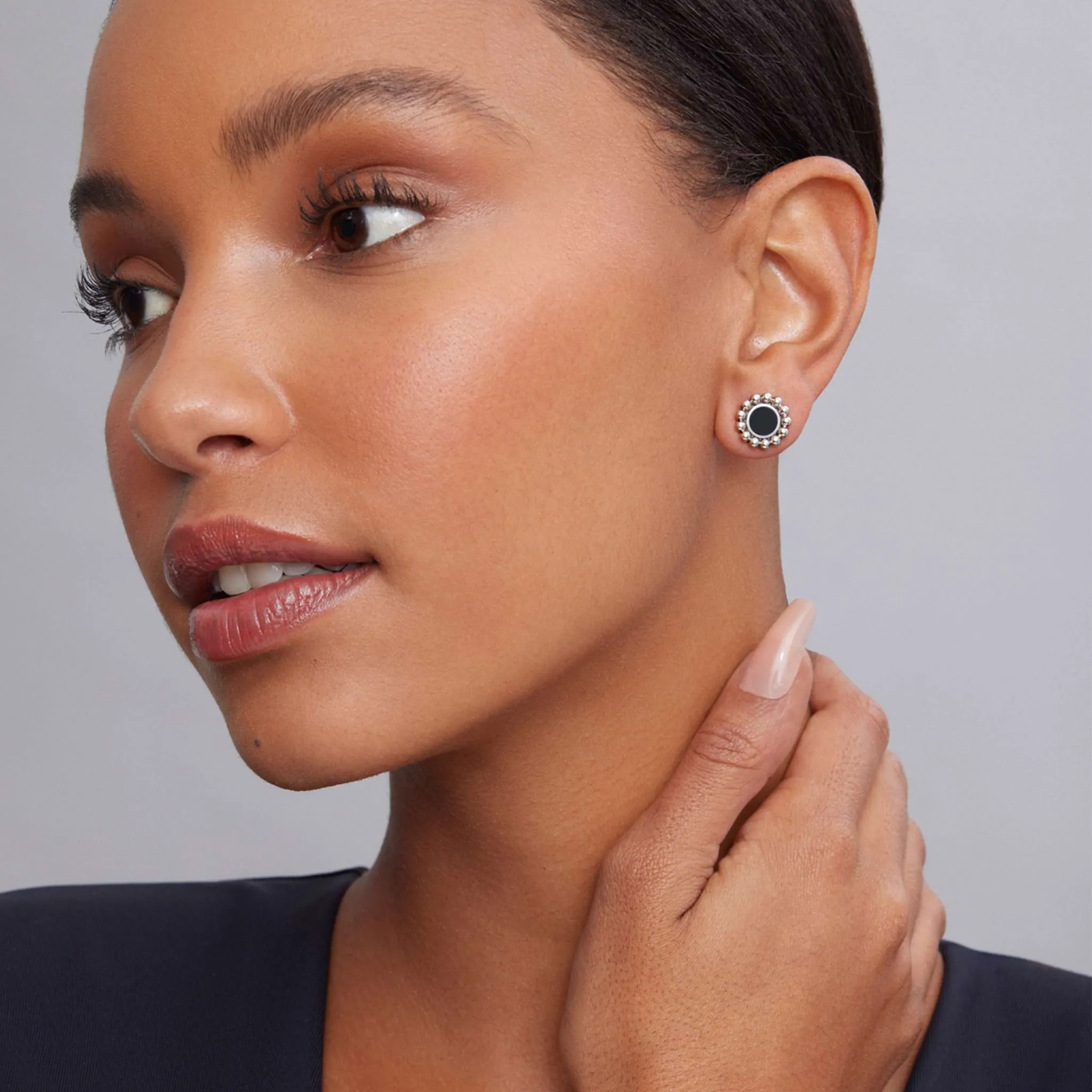 Maya Onyx Circle Stud Earrings sold by LAGOS product image thumbnail 2