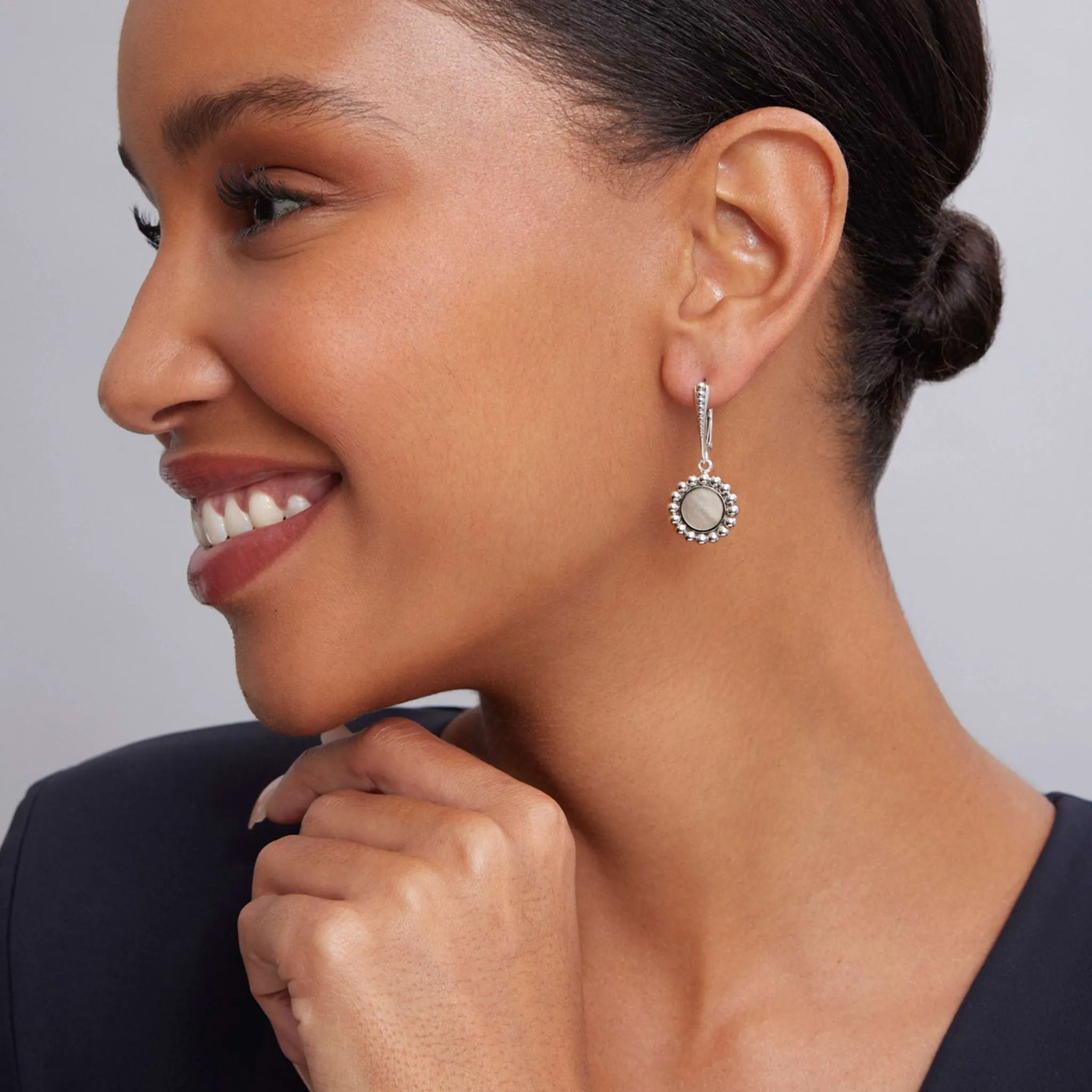 Maya Small Mother of Pearl Circle Drop Earrings sold by LAGOS product image thumbnail 2