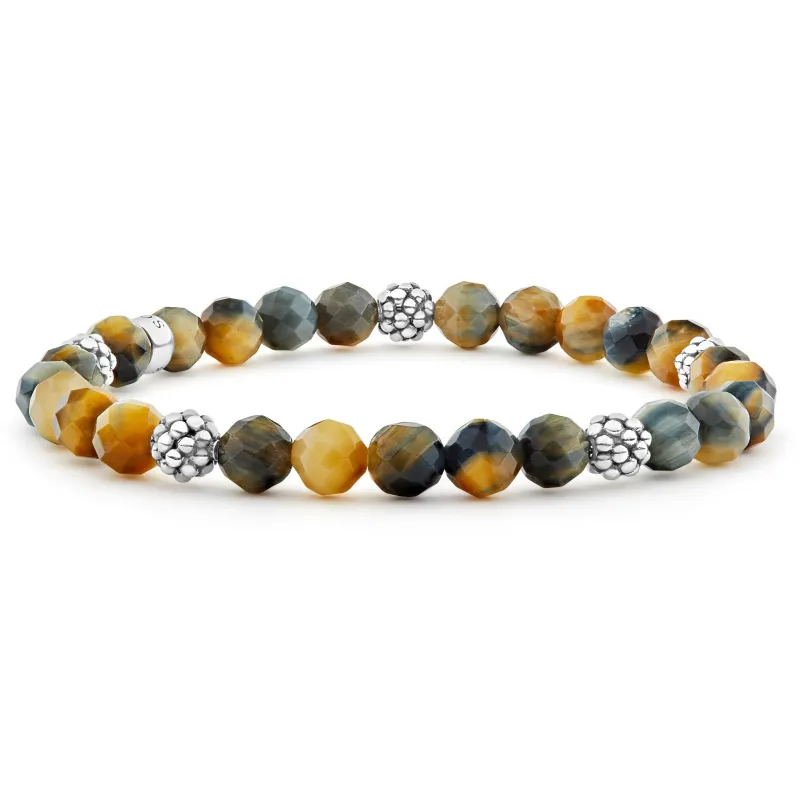 Signature Caviar Five Station Silver Tiger Eye Bead Bracelet sold by LAGOS