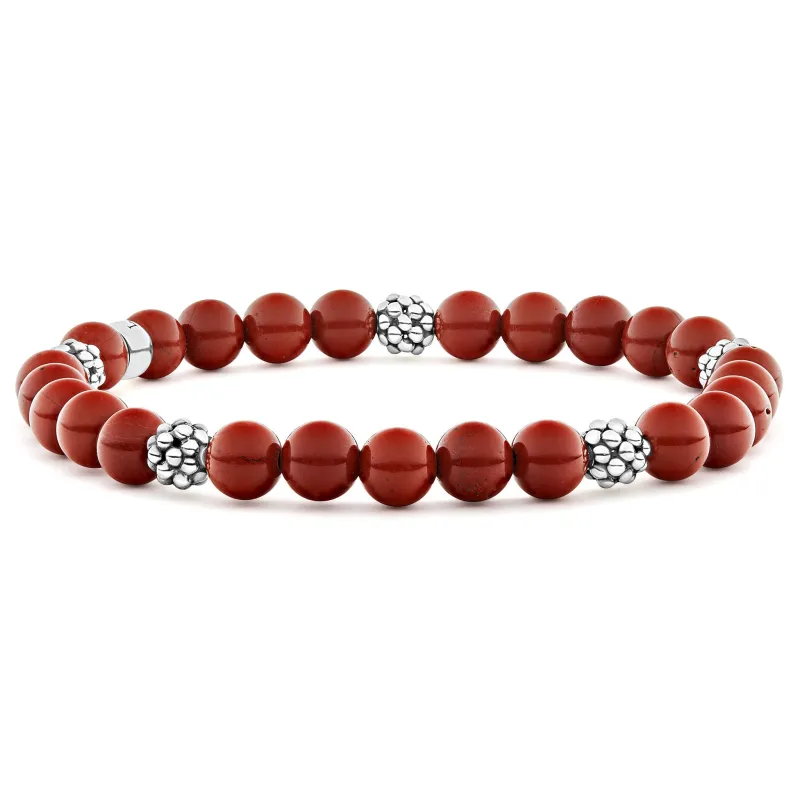 Signature Caviar Five Station Silver Red Jasper Bead Bracelet sold by LAGOS