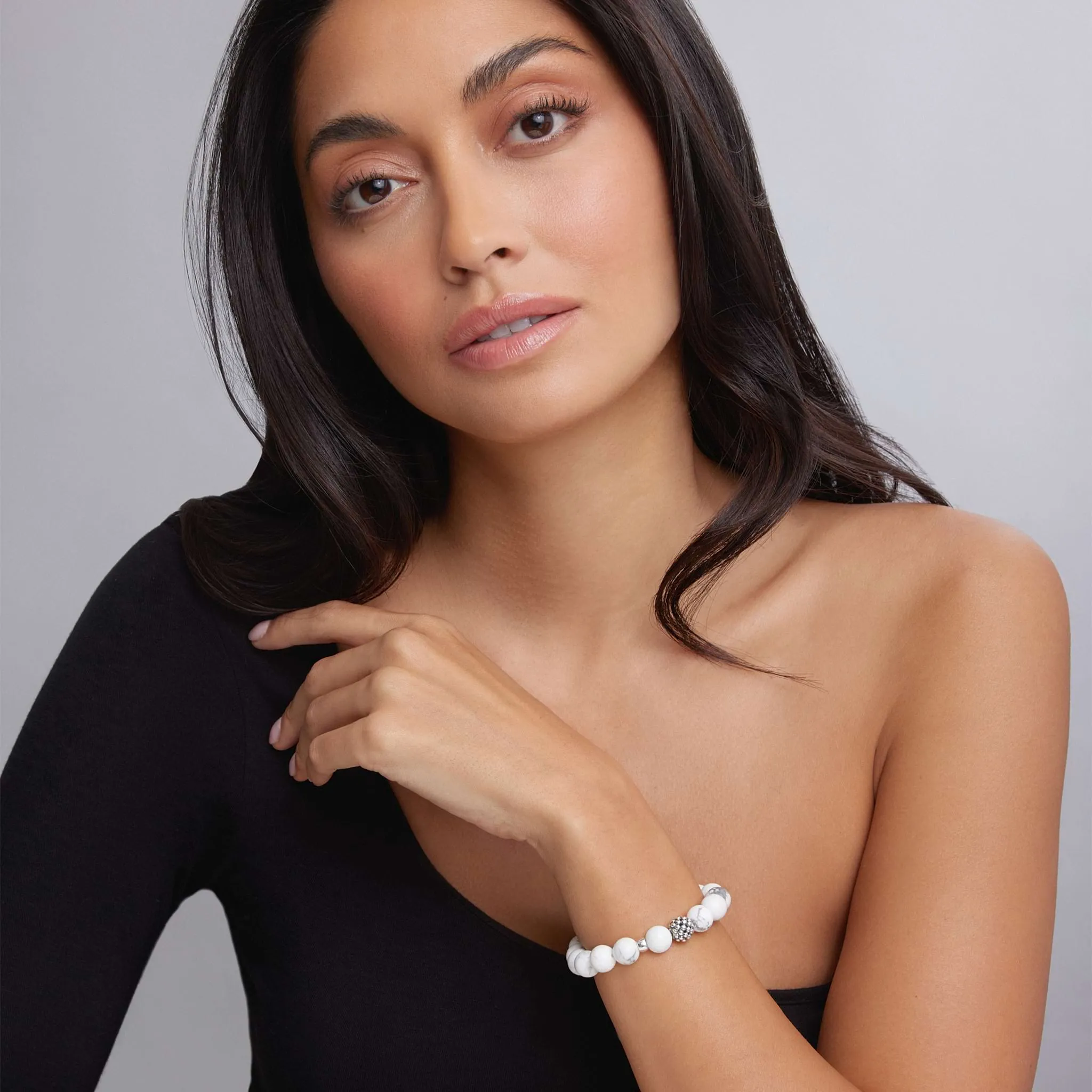 Maya Howlite Silver Station Bead Bracelet sold by LAGOS product image thumbnail 2