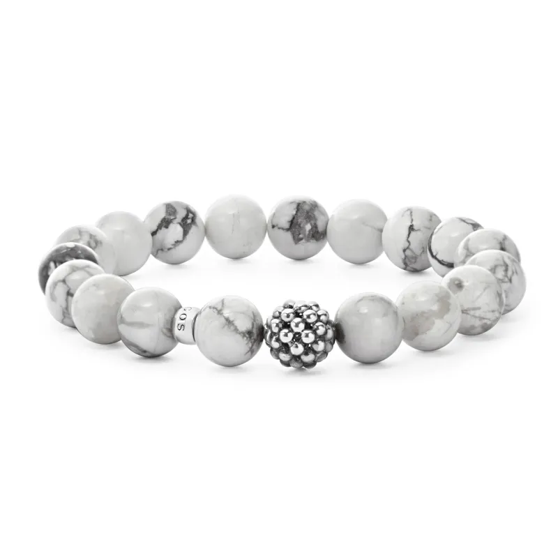 Maya Howlite Silver Station Bead Bracelet sold by LAGOS