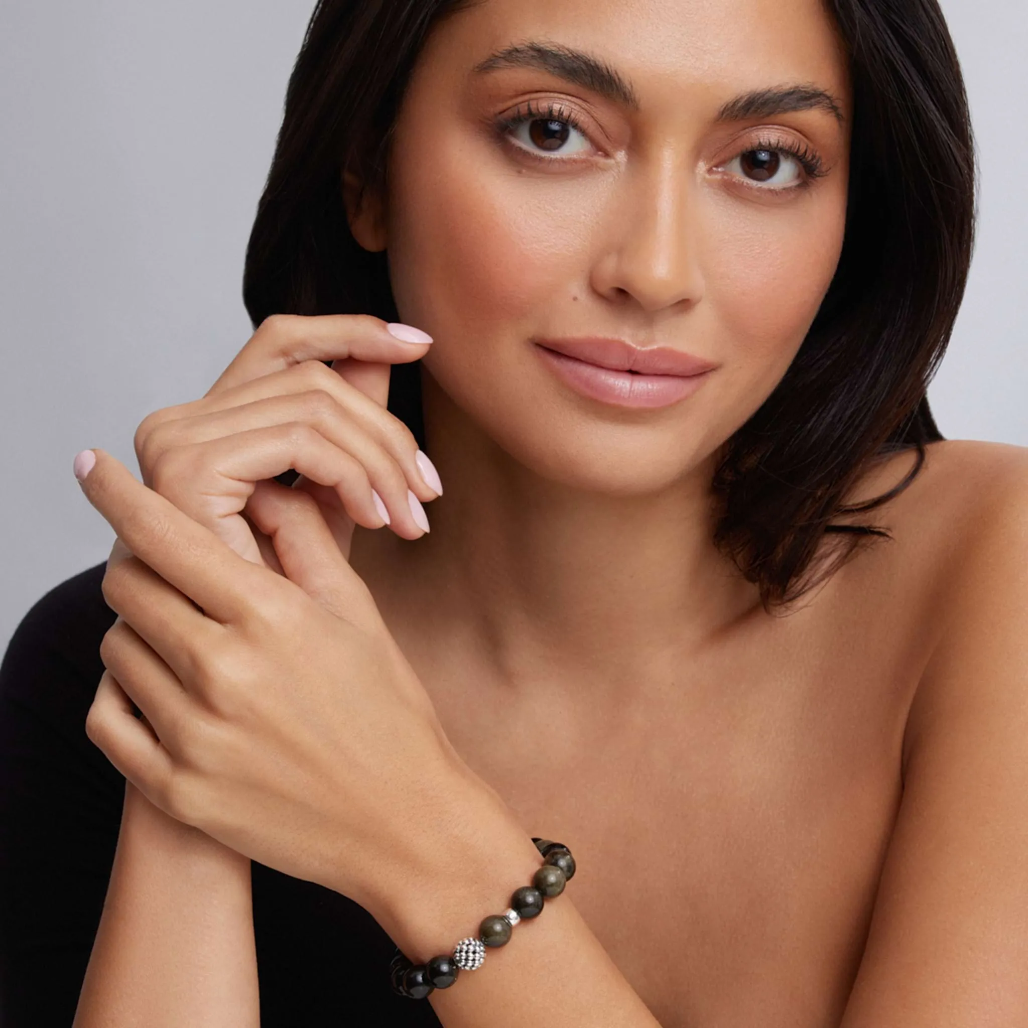 Maya Golden Obsidian Silver Station Bead Bracelet sold by LAGOS product image thumbnail 2