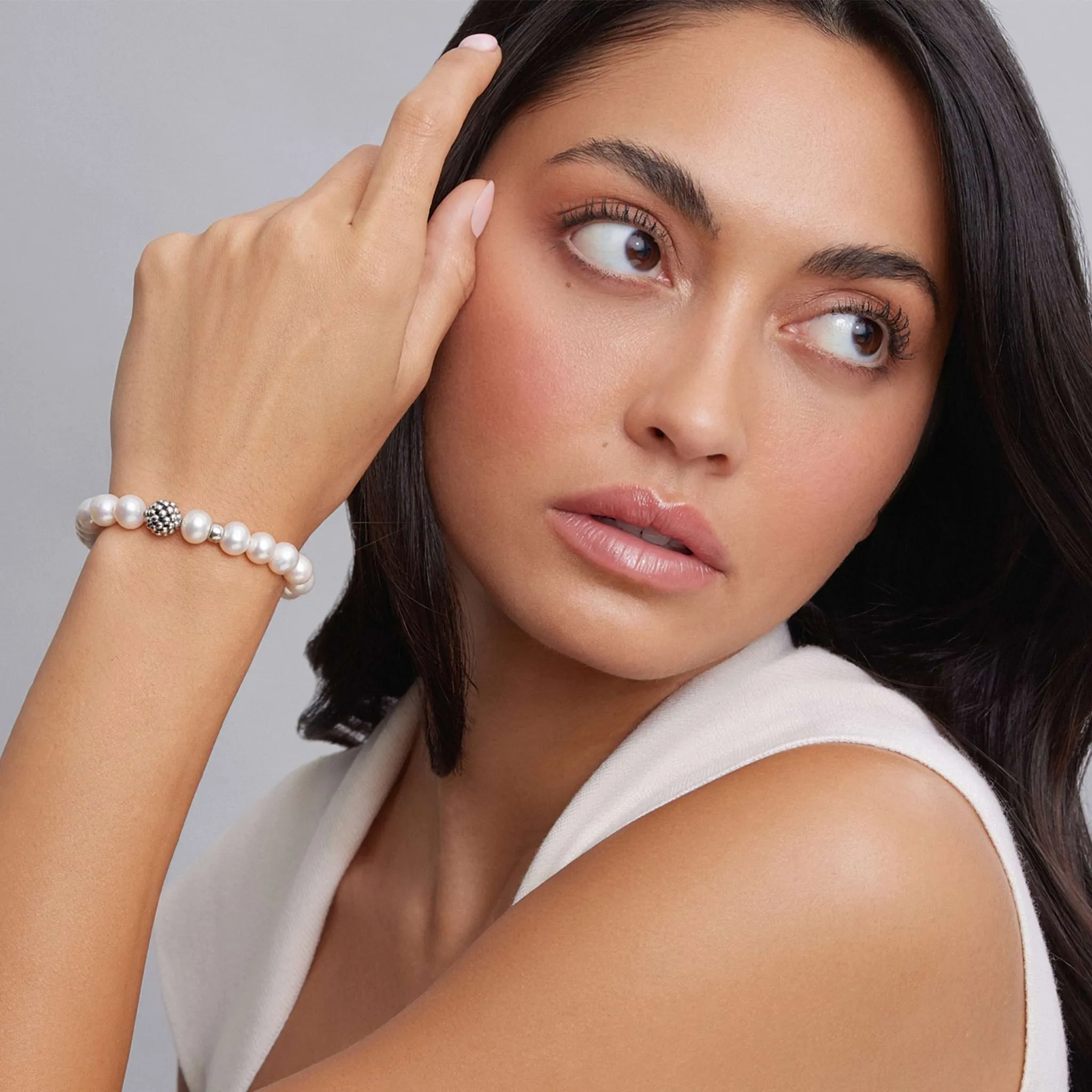 Maya Pearl Silver Station Bead Bracelet sold by LAGOS product image thumbnail 2