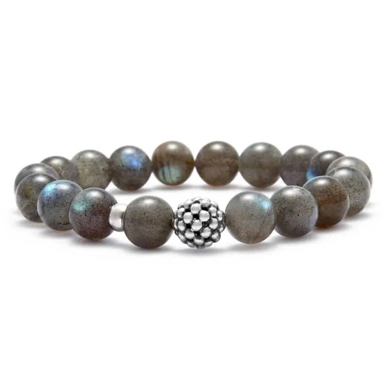 Maya Labradorite Silver Station Bead Bracelet sold by LAGOS