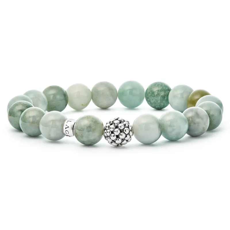 Maya Jade Silver Station Bead Bracelet sold by LAGOS