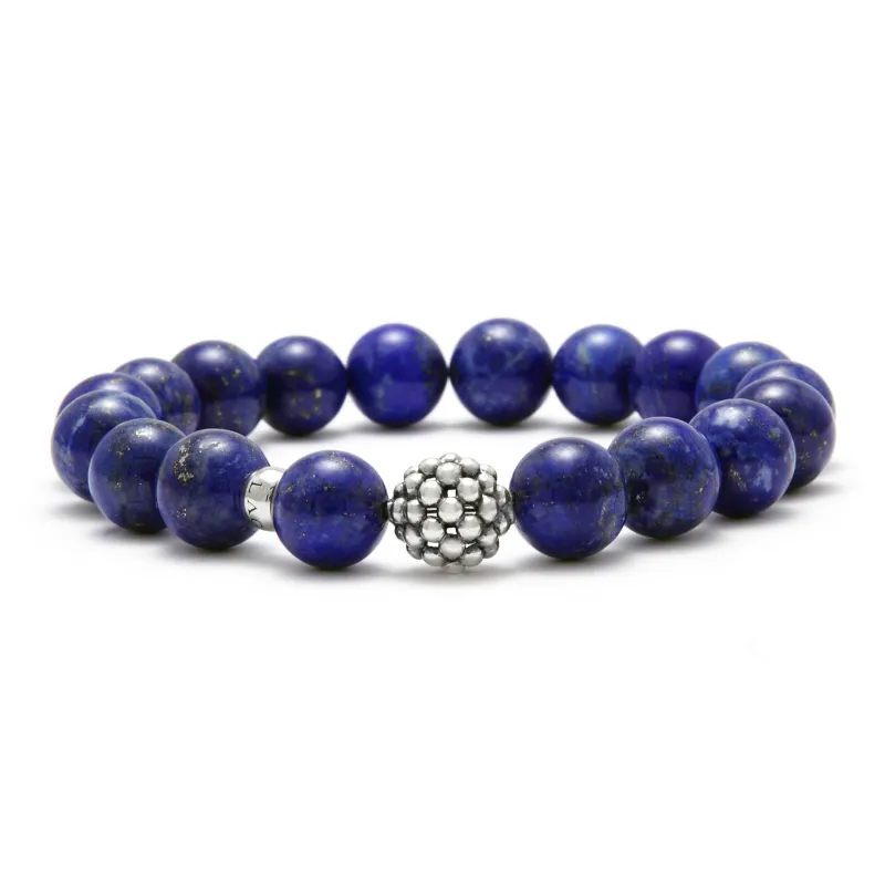 Maya Lapis Silver Station Bead Bracelet sold by LAGOS