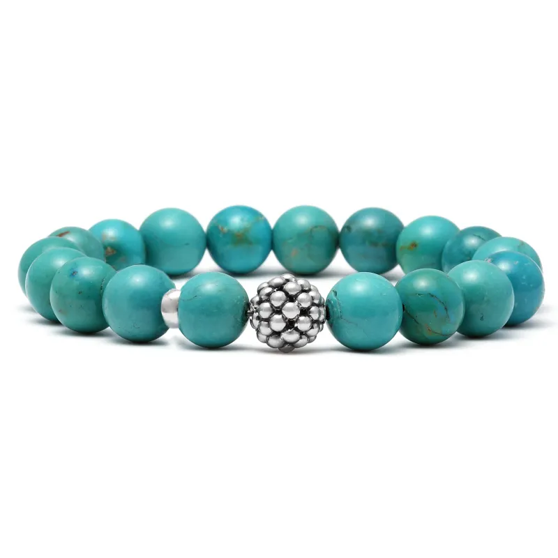 Maya Turquoise Silver Station Bead Bracelet sold by LAGOS
