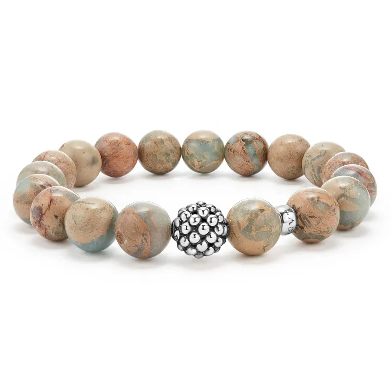 Maya Aqua Tera Jasper Silver Station Bead Bracelet sold by LAGOS