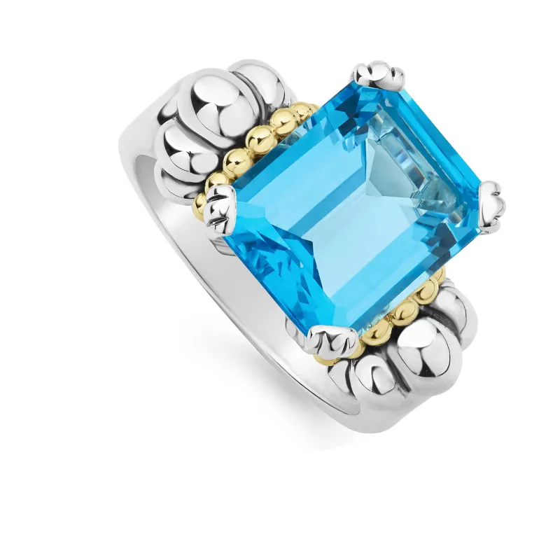 Glacier Medium Emerald-Cut Swiss Blue Topaz Ring sold by LAGOS