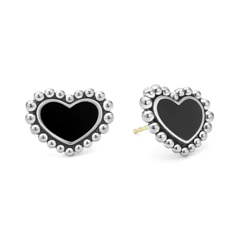 Maya Onyx Heart Stud Earrings sold by LAGOS