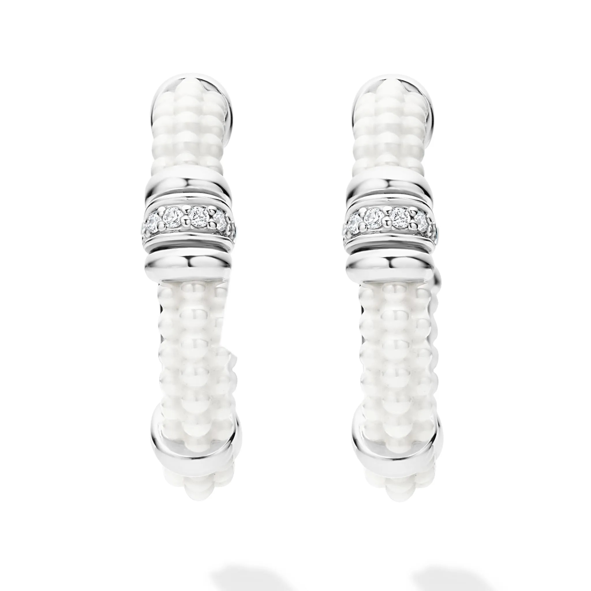 White Caviar White Ceramic and Diamond Hoop Earrings sold by LAGOS product image thumbnail 4