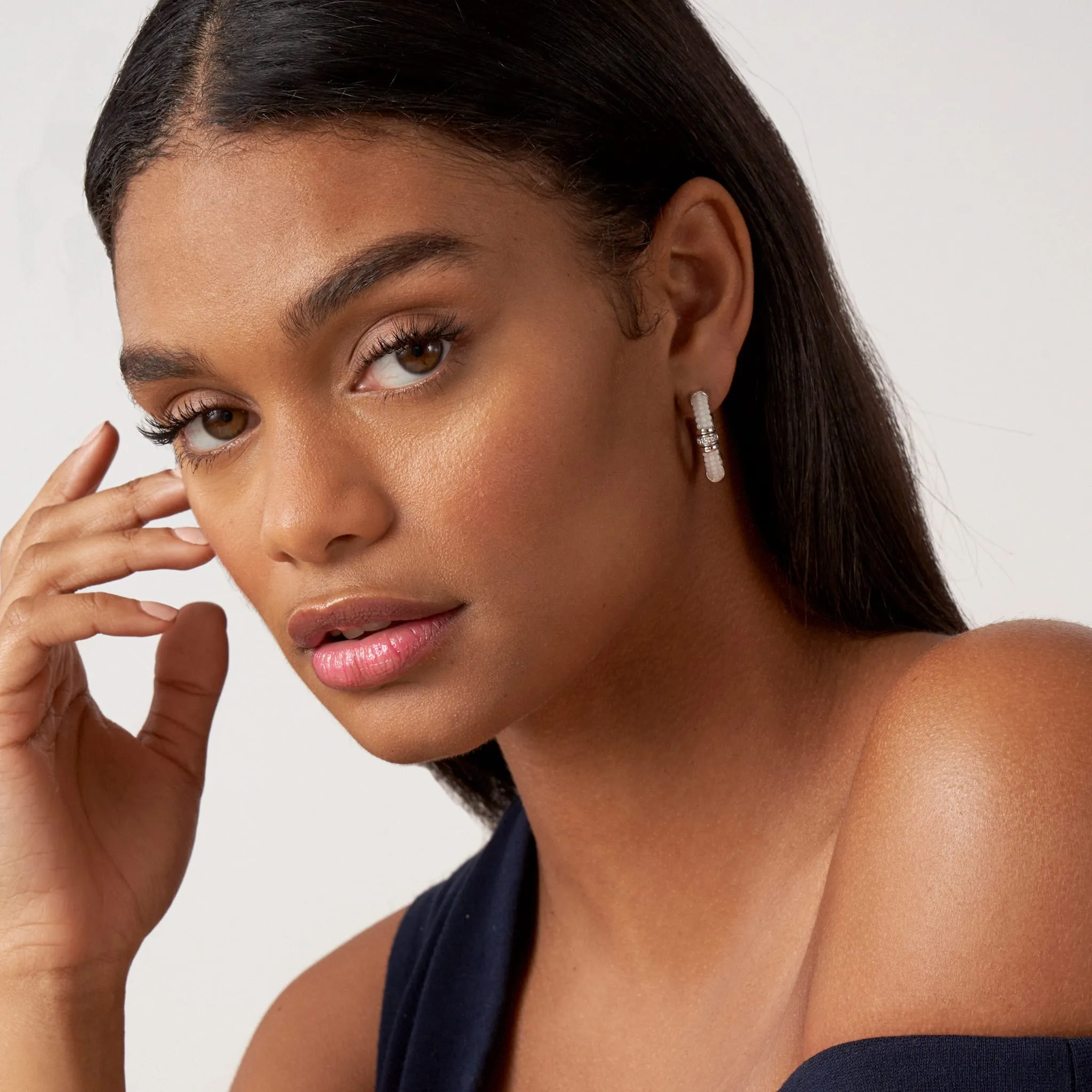 White Caviar White Ceramic and Diamond Hoop Earrings sold by LAGOS product image thumbnail 2