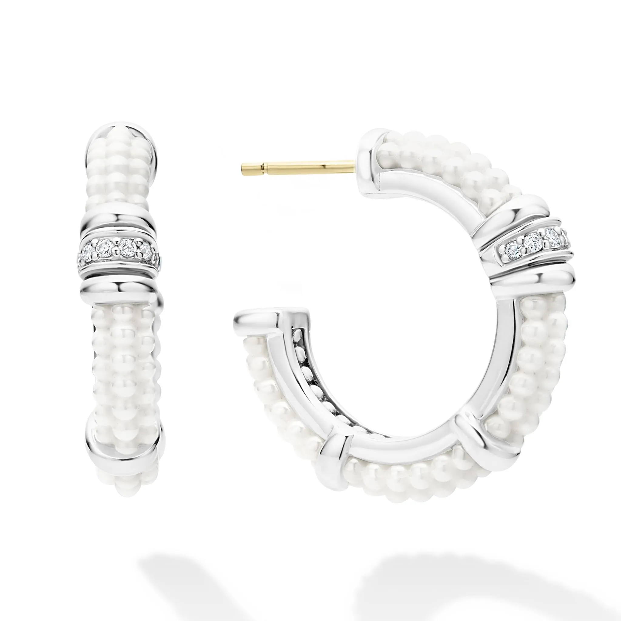 White Caviar White Ceramic and Diamond Hoop Earrings sold by LAGOS product image thumbnail 3