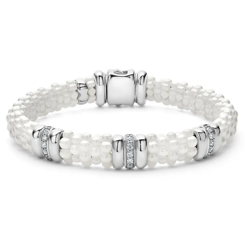 White Caviar White Three Station Ceramic Diamond Bracelet | 9mm sold by LAGOS