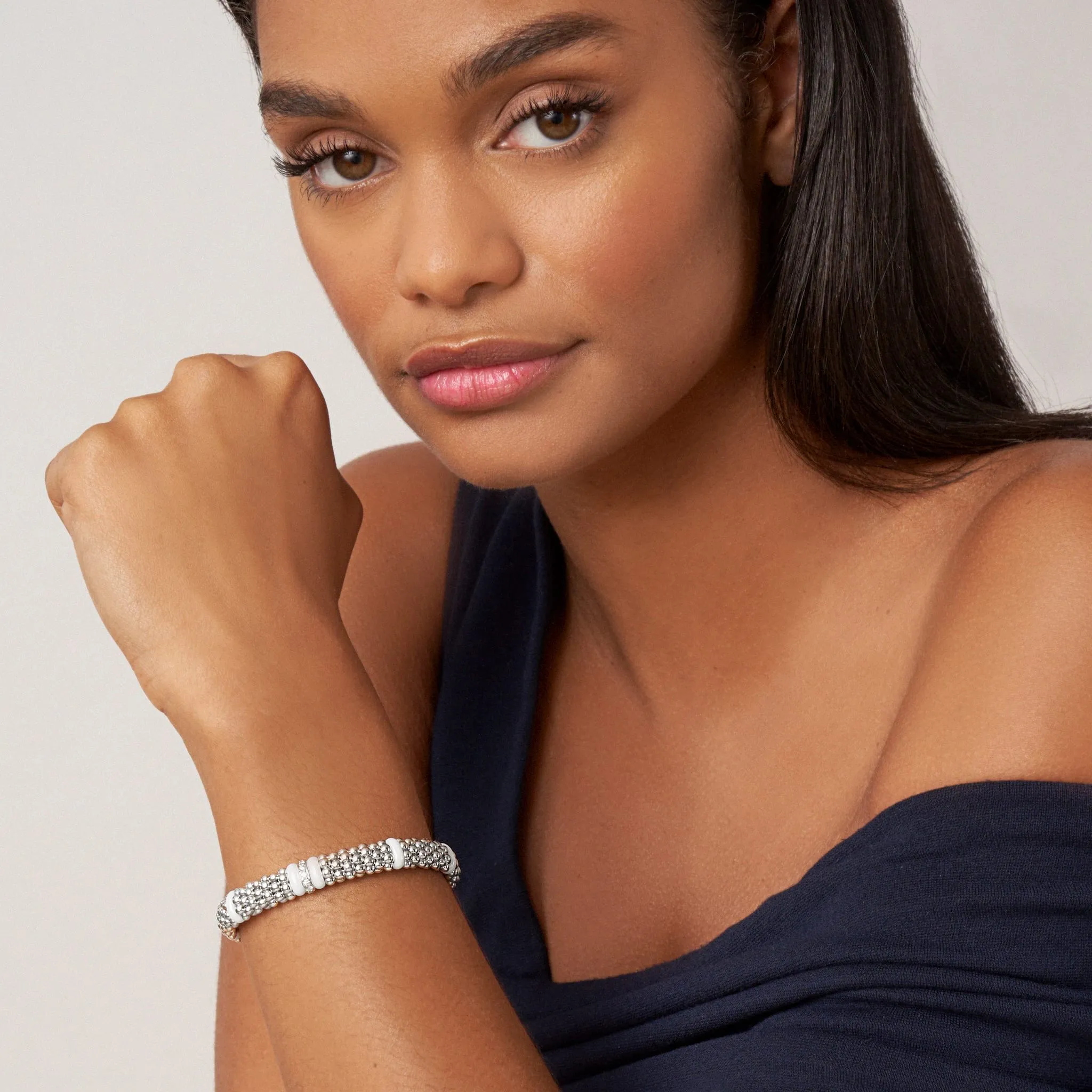 White Caviar White Single Station Diamond Caviar Bracelet | 9mm sold by LAGOS product image thumbnail 2