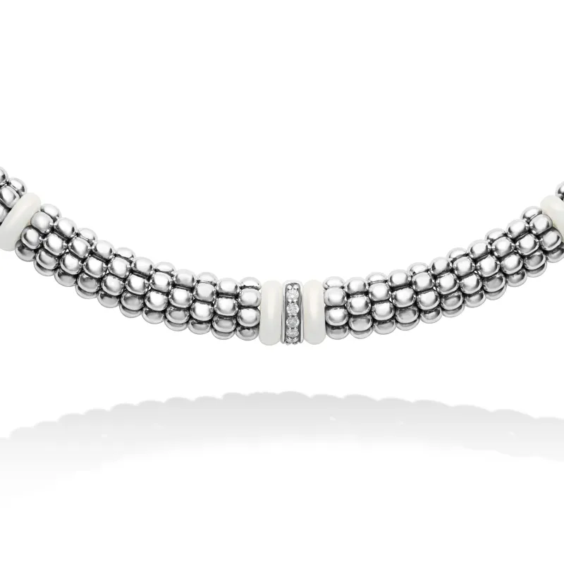 White Caviar White Single Station Diamond Caviar Necklace sold by LAGOS