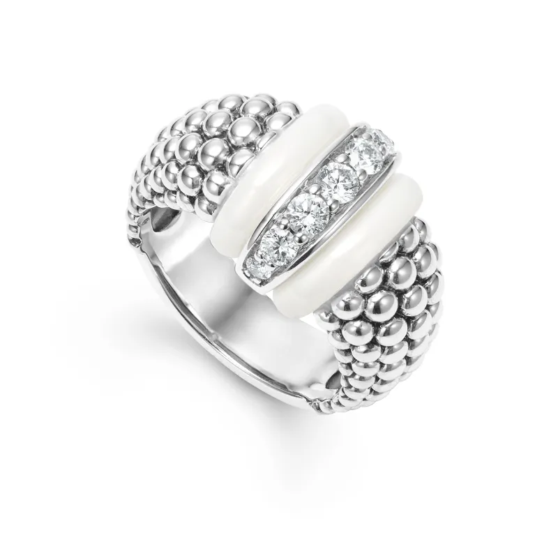White Caviar White Ceramic Caviar Diamond Ring sold by LAGOS
