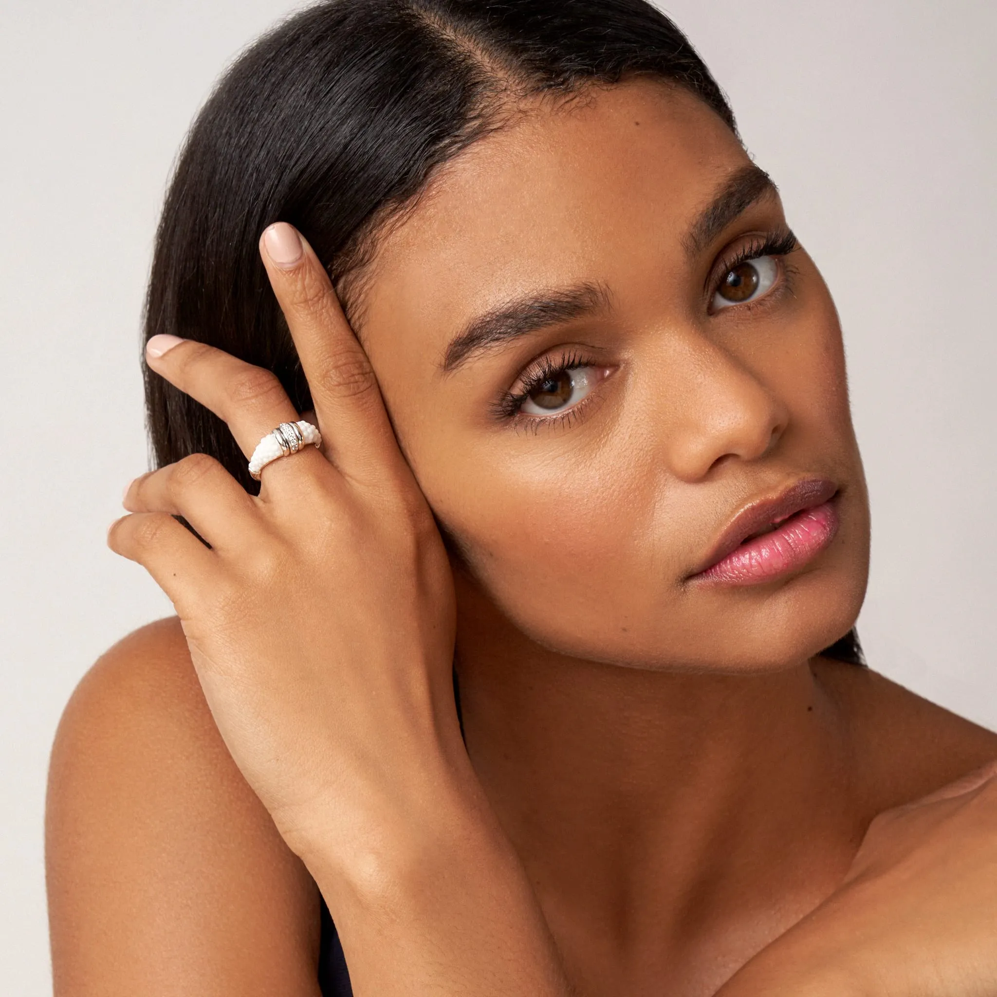 White Caviar White Ceramic Diamond Stacking Ring sold by LAGOS product image thumbnail 2