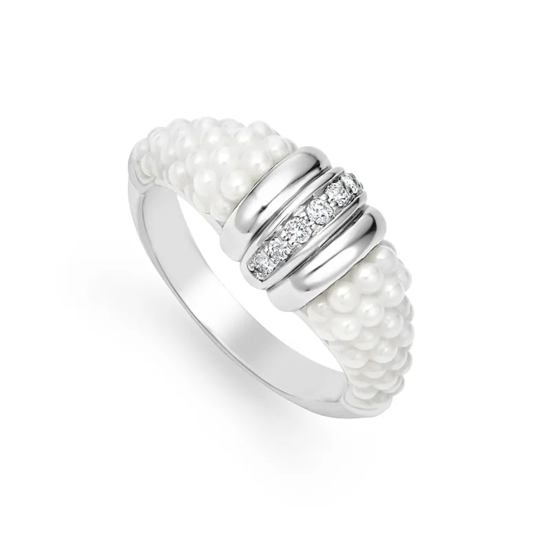 White Caviar White Ceramic Diamond Stacking Ring sold by LAGOS