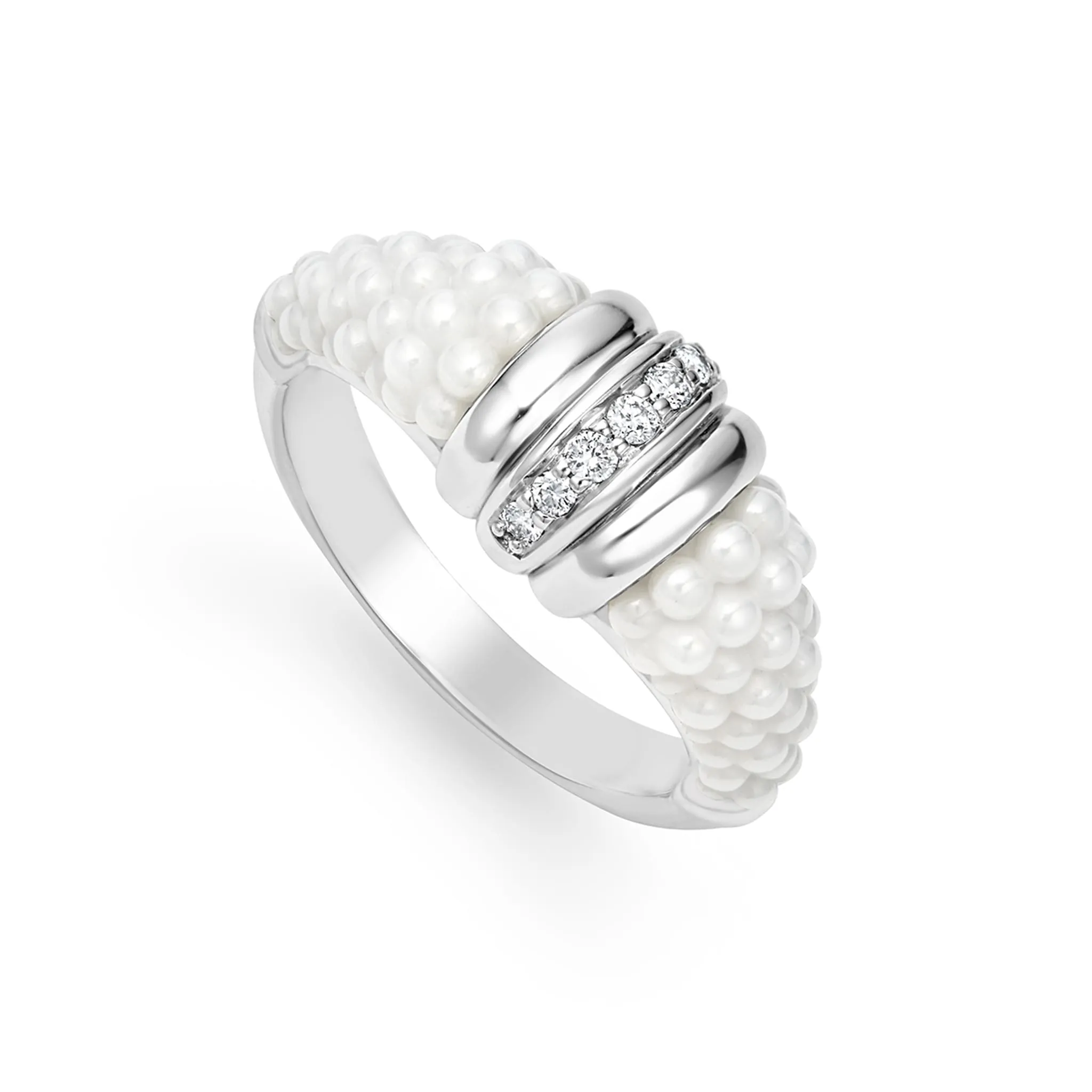 White Caviar White Ceramic Diamond Stacking Ring sold by LAGOS