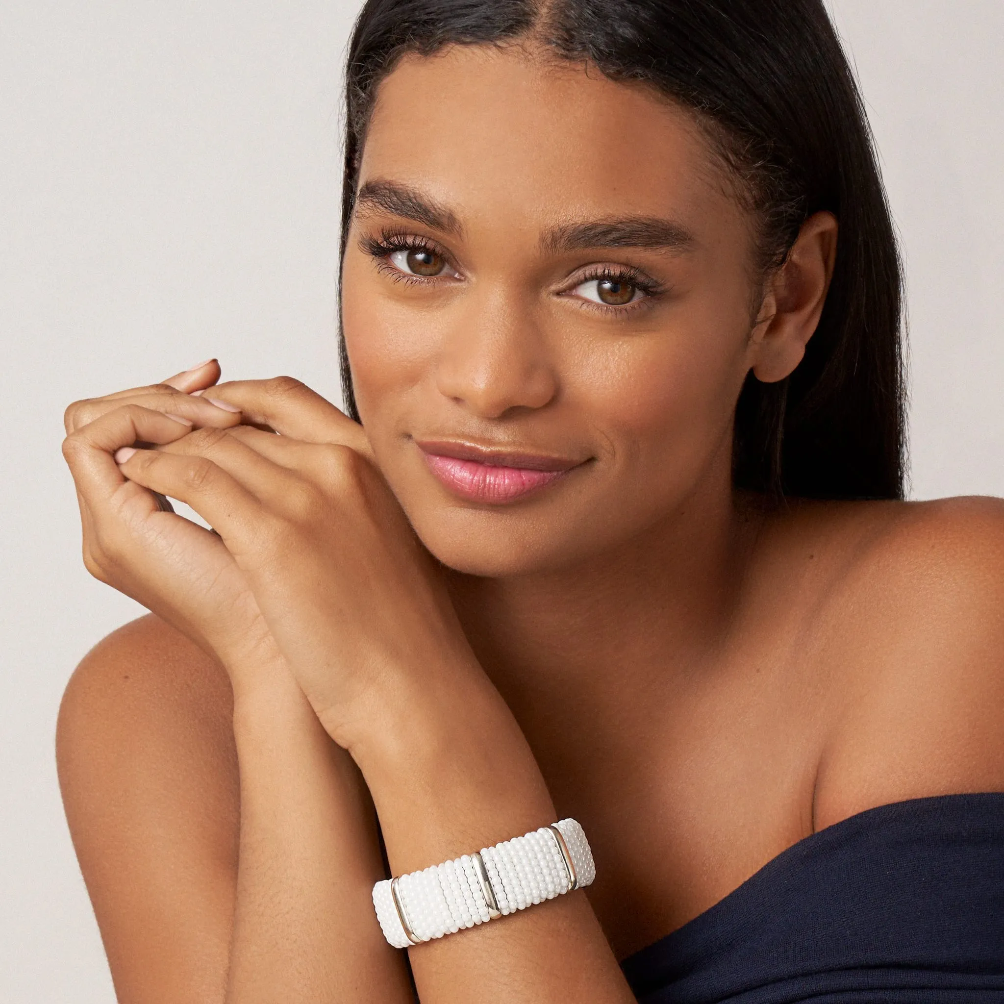 White Caviar White Silver Station Statement Ceramic Caviar Bracelet | 23mm sold by LAGOS product image thumbnail 2