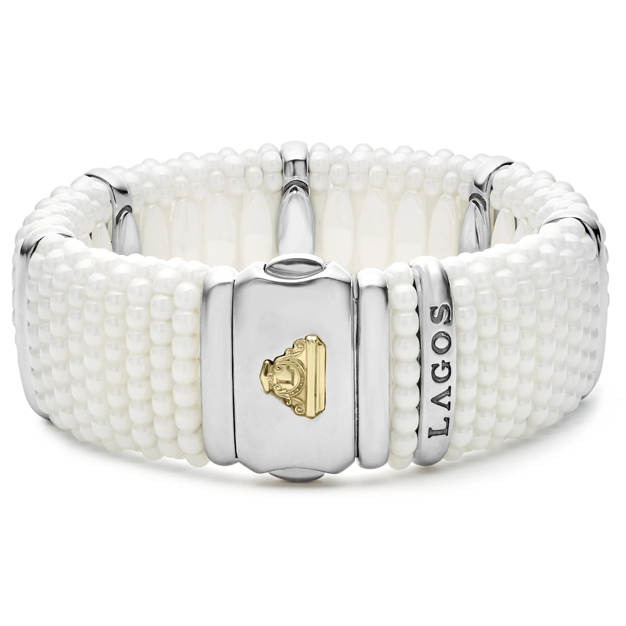 White Caviar White Silver Station Statement Ceramic Caviar Bracelet | 23mm sold by LAGOS product image thumbnail 5