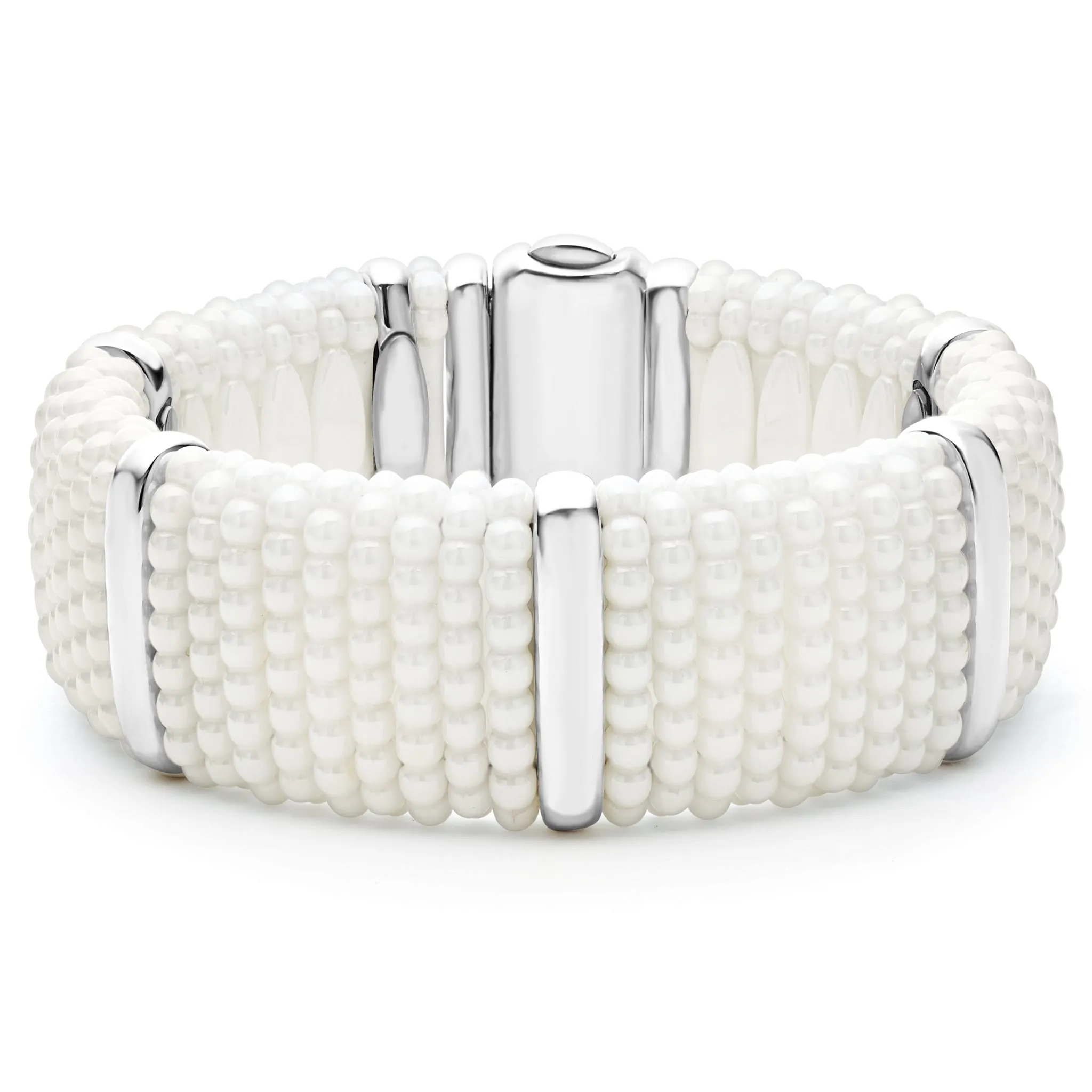 White Caviar White Silver Station Statement Ceramic Caviar Bracelet | 23mm sold by LAGOS