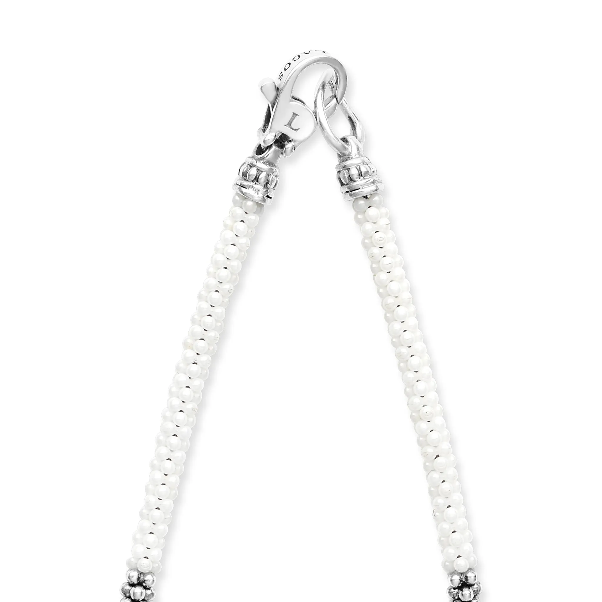 White Caviar White Silver Station Ceramic Beaded Necklace 3mm sold by LAGOS product image thumbnail 5