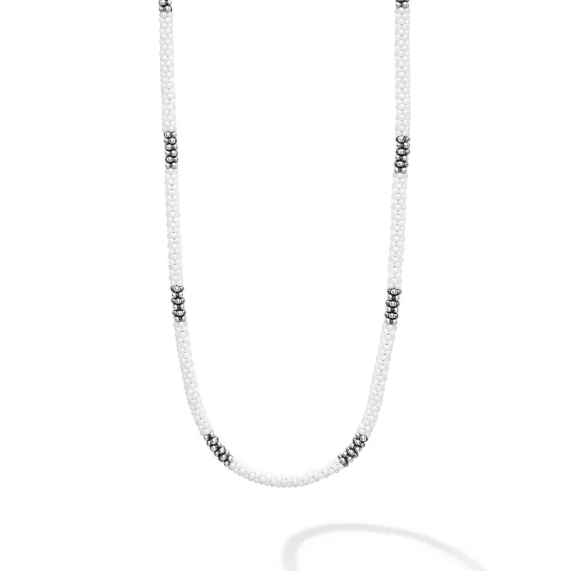 White Caviar White Silver Station Ceramic Beaded Necklace 3mm sold by LAGOS