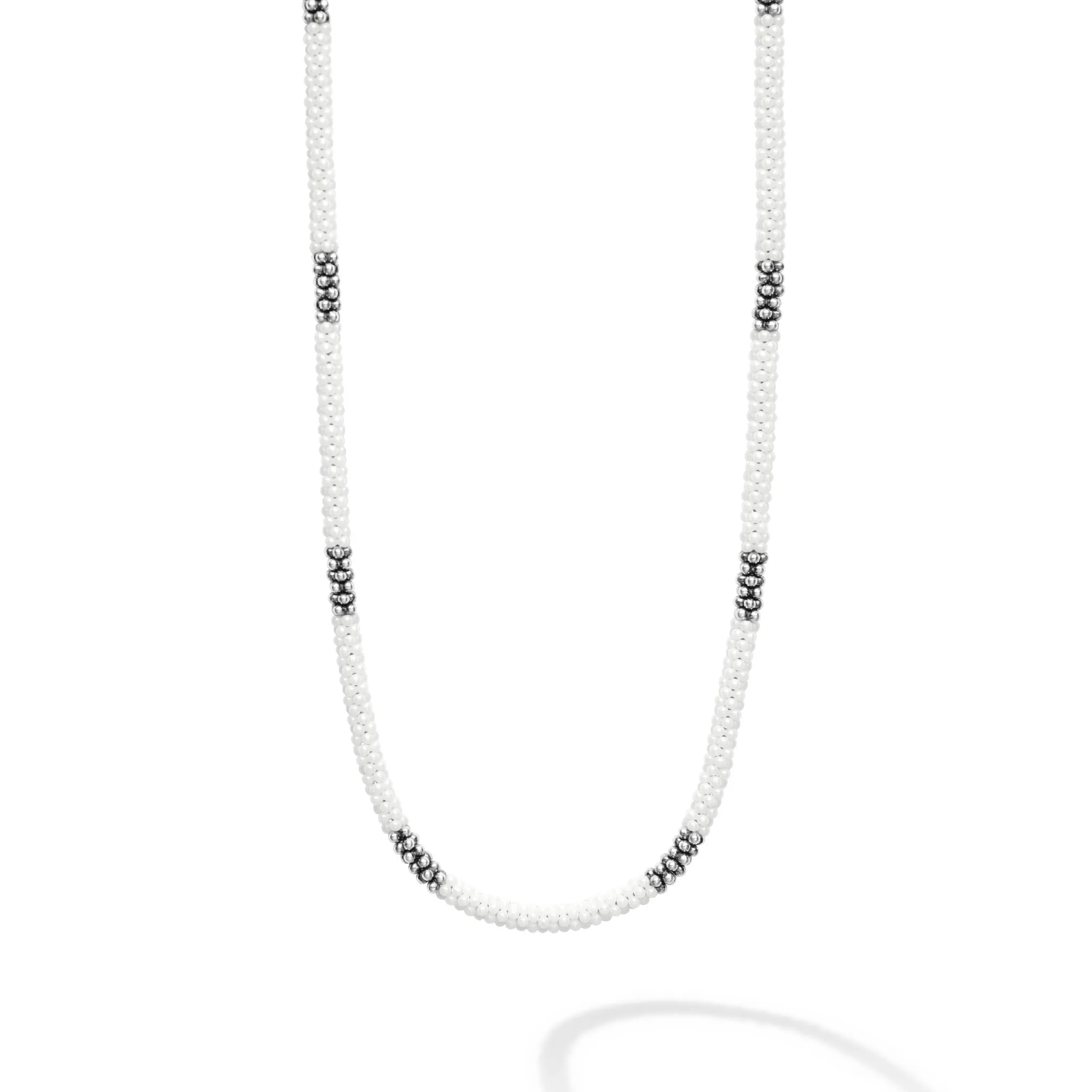 White Caviar White Silver Station Ceramic Beaded Necklace 3mm sold by LAGOS