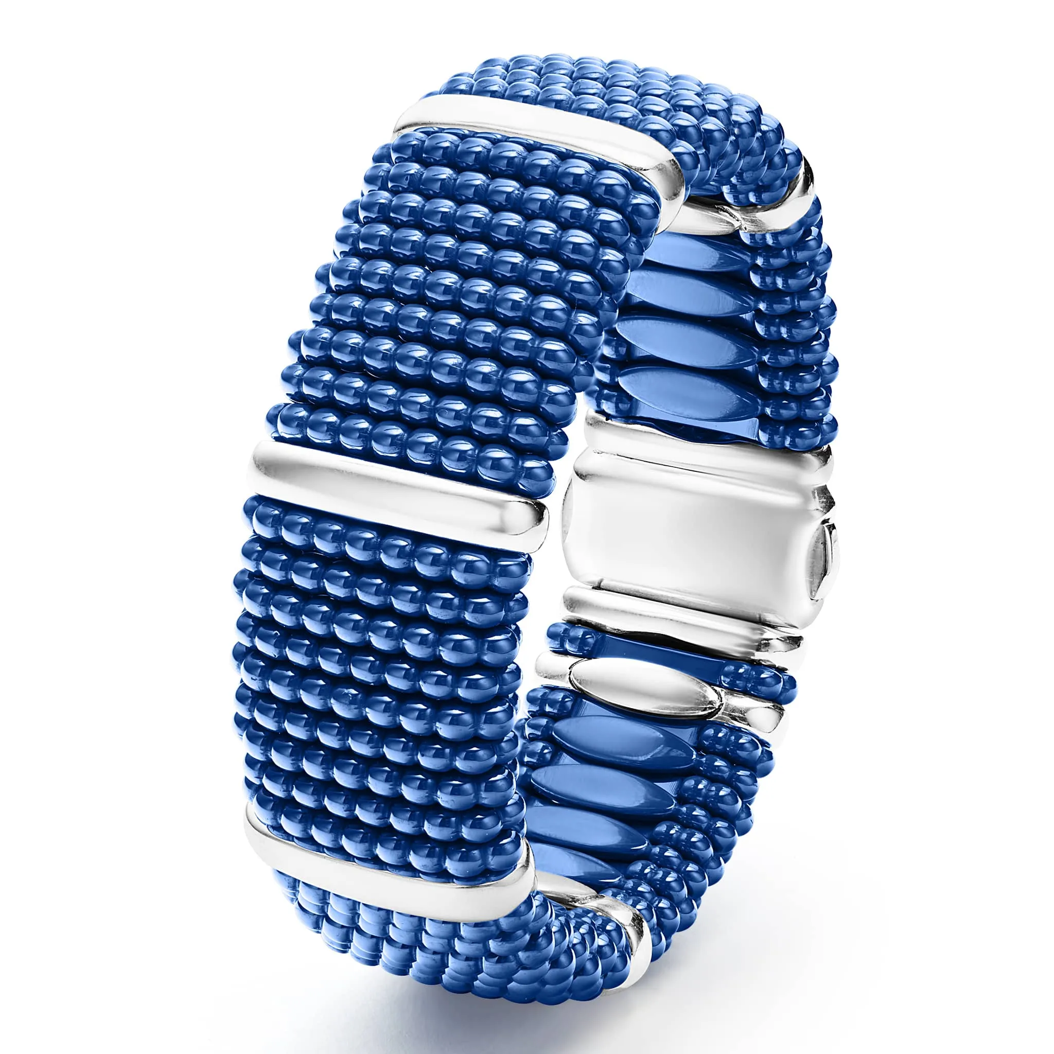Blue Caviar Ultramarine Silver Station Statement Ceramic Caviar Bracelet | 23mm sold by LAGOS product image thumbnail 3