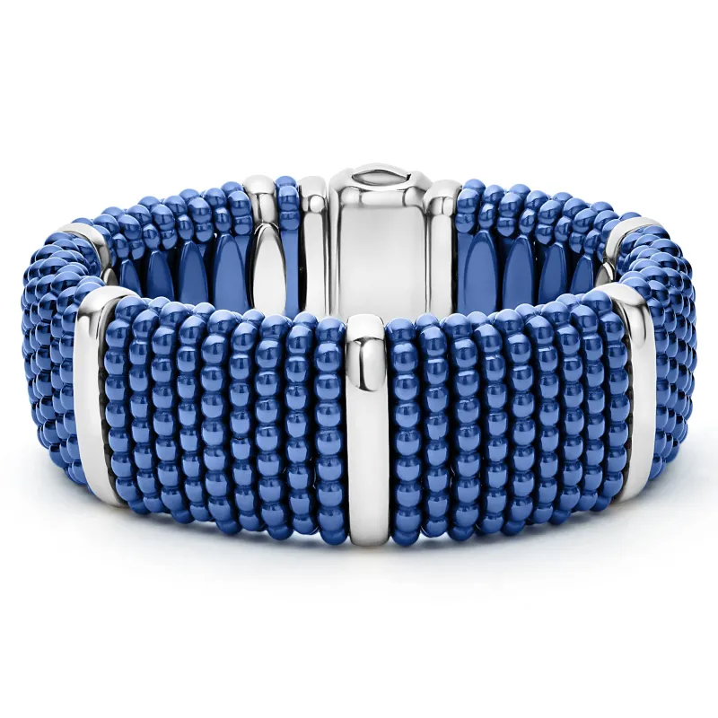 Blue Caviar Ultramarine Silver Station Statement Ceramic Caviar Bracelet | 23mm sold by LAGOS