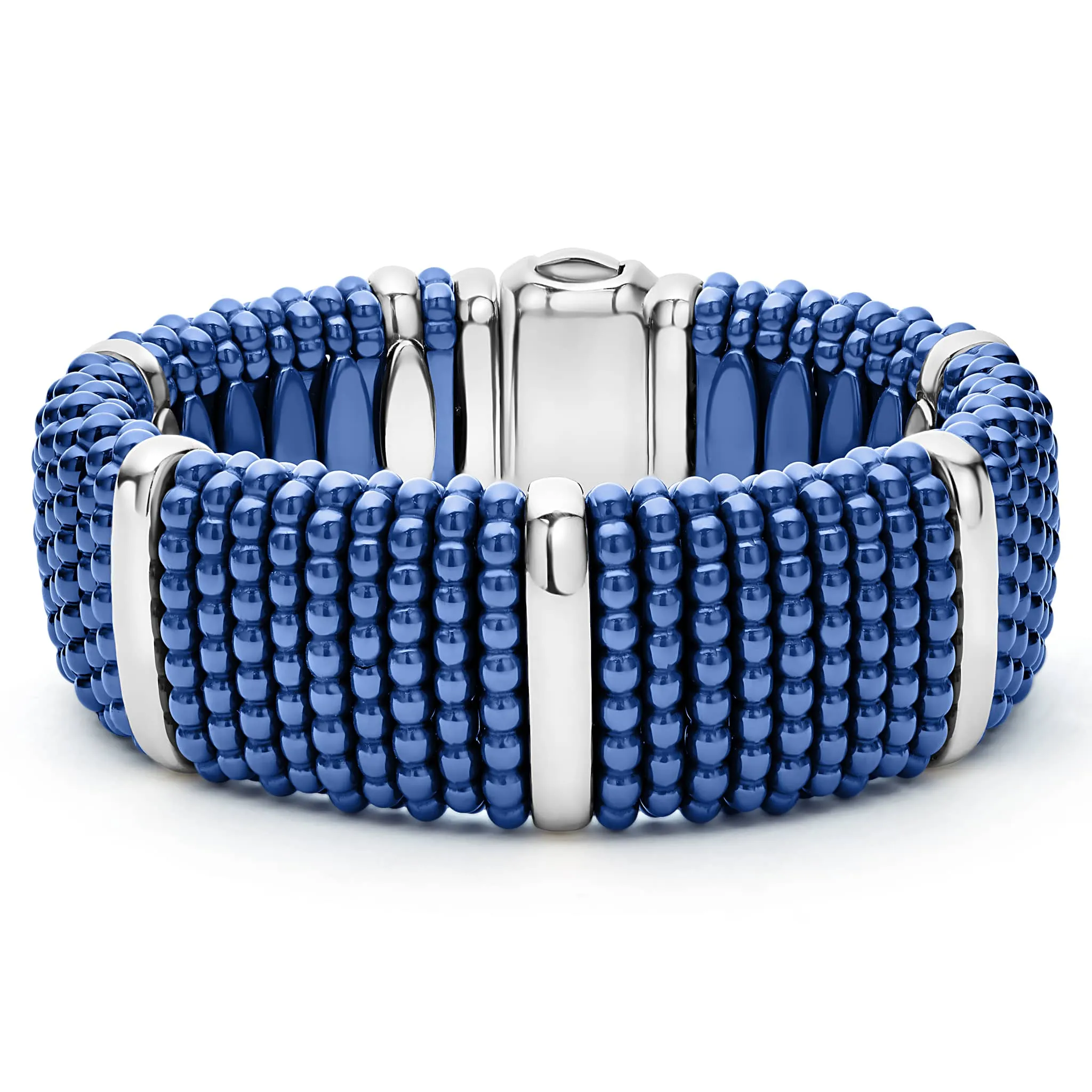 Blue Caviar Ultramarine Silver Station Statement Ceramic Caviar Bracelet | 23mm sold by LAGOS