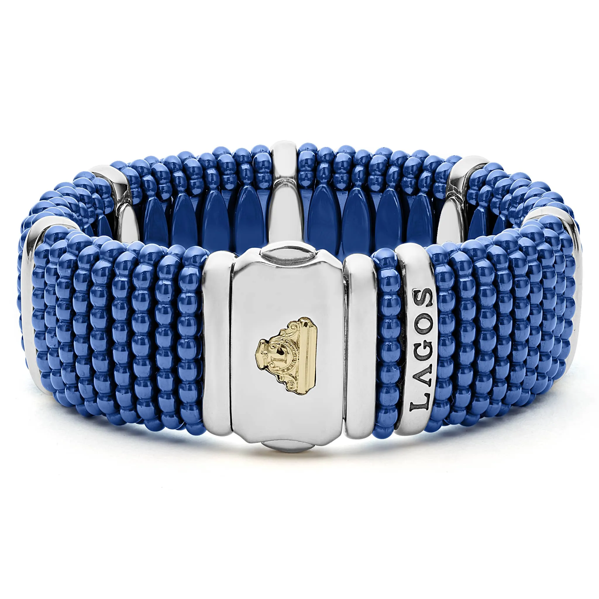 Blue Caviar Ultramarine Silver Station Statement Ceramic Caviar Bracelet | 23mm sold by LAGOS product image thumbnail 5