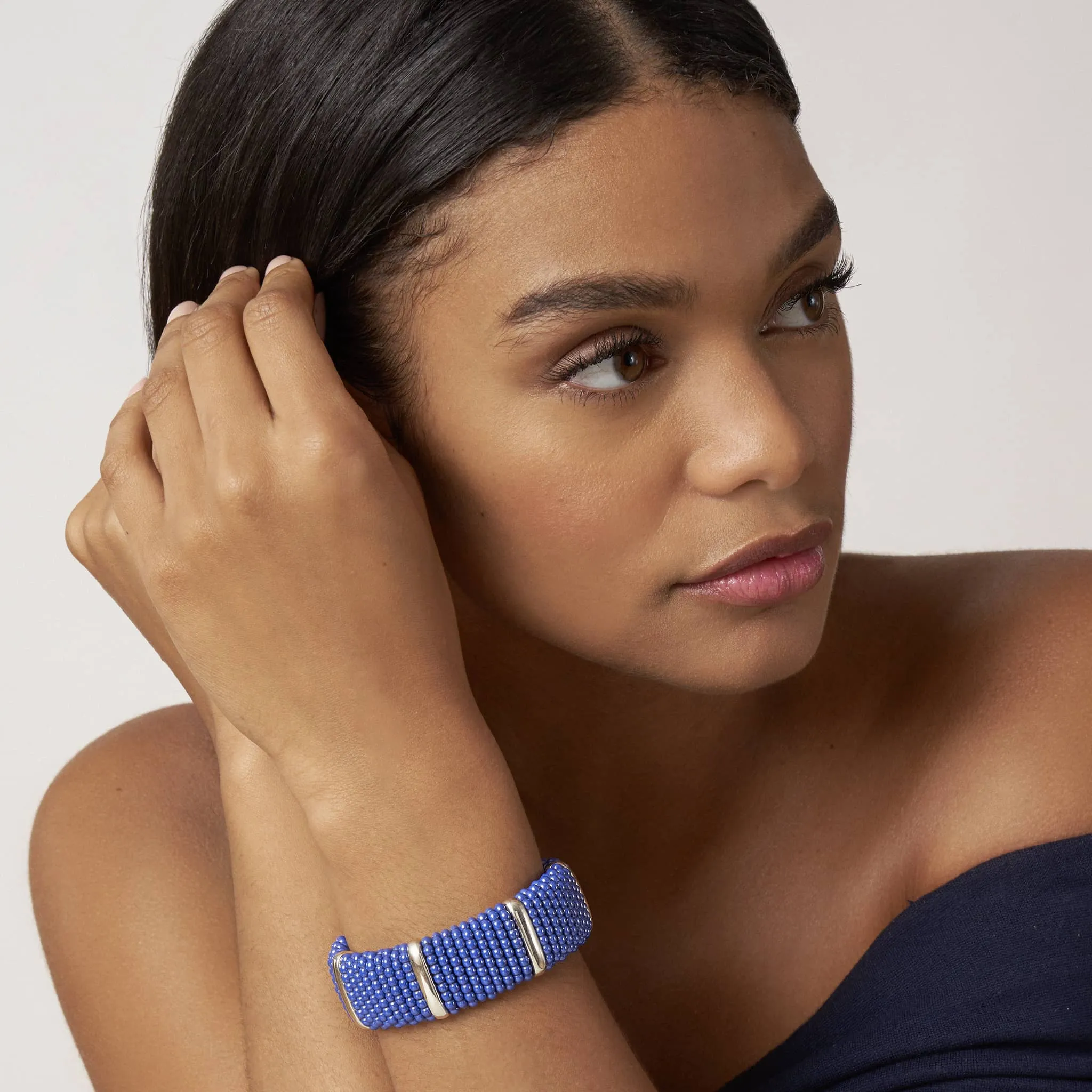 Blue Caviar Ultramarine Silver Station Statement Ceramic Caviar Bracelet | 23mm sold by LAGOS product image thumbnail 2