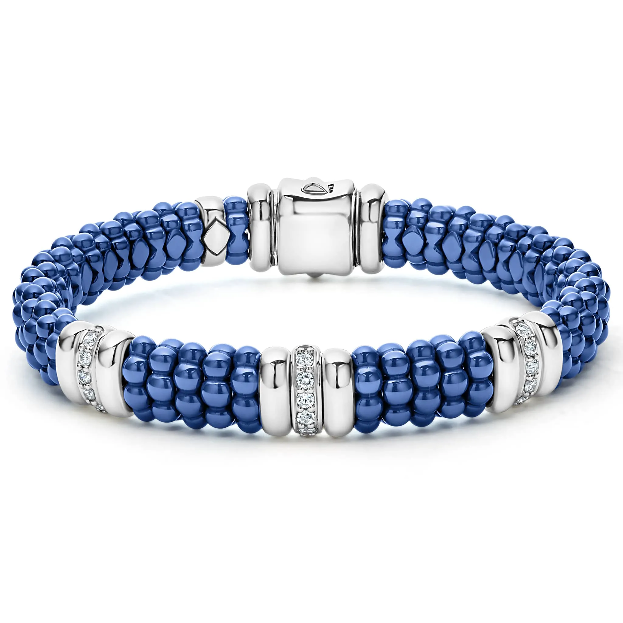 Blue Caviar Ultramarine Three Station Ceramic Diamond Bracelet | 9mm sold by LAGOS
